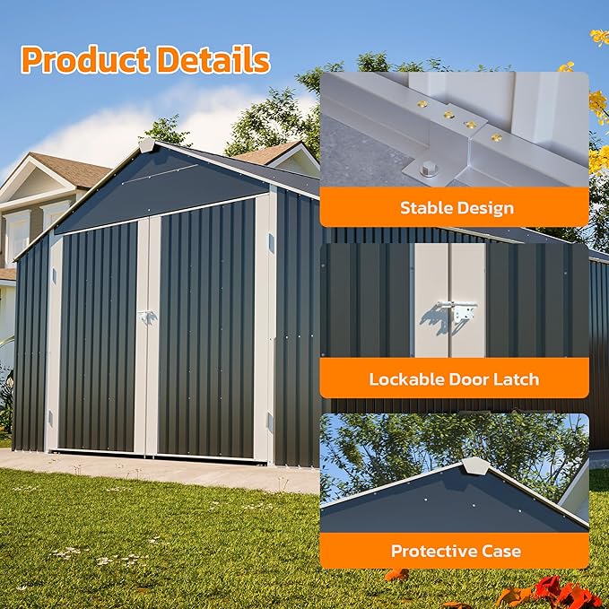 12x20 FT Heavy Duty Metal Garage Shed, Extra Large Outdoor Storage Building with Double Doors, Side Door & Window, Waterproof All-Weather Steel Carport for Vehicle & Equipment Storage