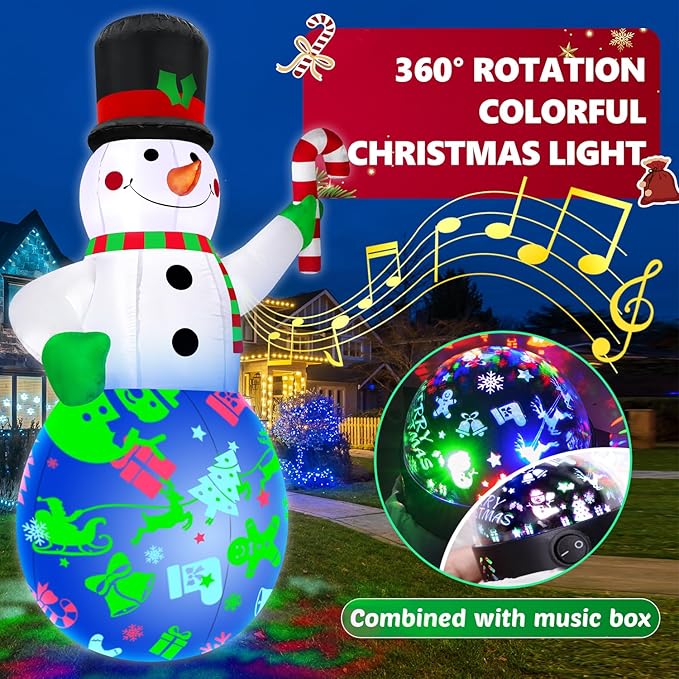 7Ft Christmas Inflatables Snowman Built-in Music Box & Rotating Colorful LED Lights, Christmas Inflatable Decoration Outdoor Blow Up Yard Decoration Snow Man for Holiday Party Xmas New Year