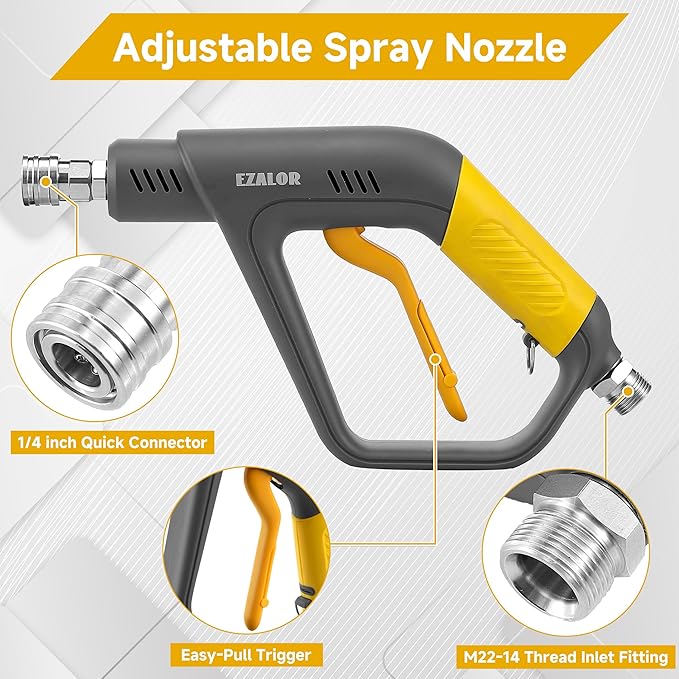 Short Pressure Washer Gun with Foam Cannon, High Power Washer Gun Snow Foam Lance with 5 Power Washer Nozzle Tips, 1/4 Inch Quick Connector, 4000 PSI, 1 Liter
