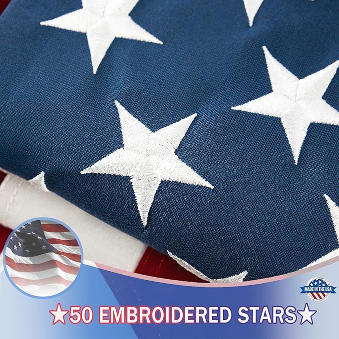 ROTERDON 600D American Flags for Outside 4x6 Ft, TearProof Long Lasting US Flag, Embroidered Stars, Sewn Stripes, Brass Grommets, High Wind USA Flag Heavy Duty Outdoor