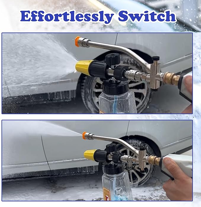 Tool Daily Pressure Washer Foam Cannon with Dual-Connector Accessory, Power Washer Double Tip Attachment For Soap Cannon, 5 Pressure Washer Sprayer Nozzles, 1/4" Quick Connect