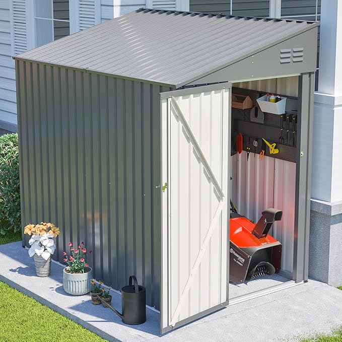 4×8 FT Outdoor Metal Storage Shed,Heavy-Duty Lean to Storage Shed with Lockable Door and Reinforced Beams,All Weather Waterproof Storage House W/2 Air Vents,for Backyard,Patio,Lawn,Dark Gray