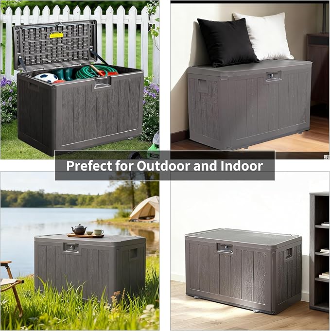 33 Gallon Deck Box Outdoor Watherproof Storage Cabinet for Outdoor Indoor Use,Lockable Storage Box for Package Delivery,Patio Furniture,Pool and Garden Accessories,Dark Brown