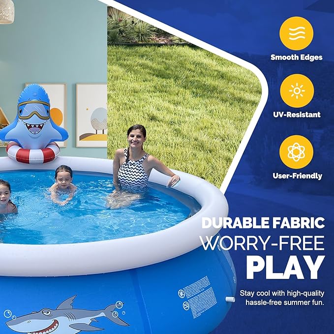 DIMAR GARDEN 10ft x 30in Inflatable Swimming Spray Pool, Outdoor Round Air Top Ring Shark Pools