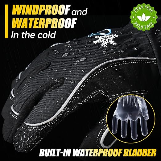 HANDLANDY Waterproof Insulated Work Gloves, 3M Thinsulate Thermal Winter Gloves for Men Women Touch Screen, Warm Ski Snowboard Cold Weather Gloves (Black, Large)
