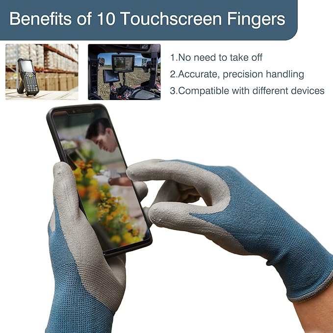 COOLJOB Micro-Foam Nitrile Safety Work Garden Gloves with Touchscreen Fingers, 6 Pairs Lightweight Working for Men’s Sweaty Hands, Non-slip Coated Grip Fits Most Tasks, Medium, Blue & Black