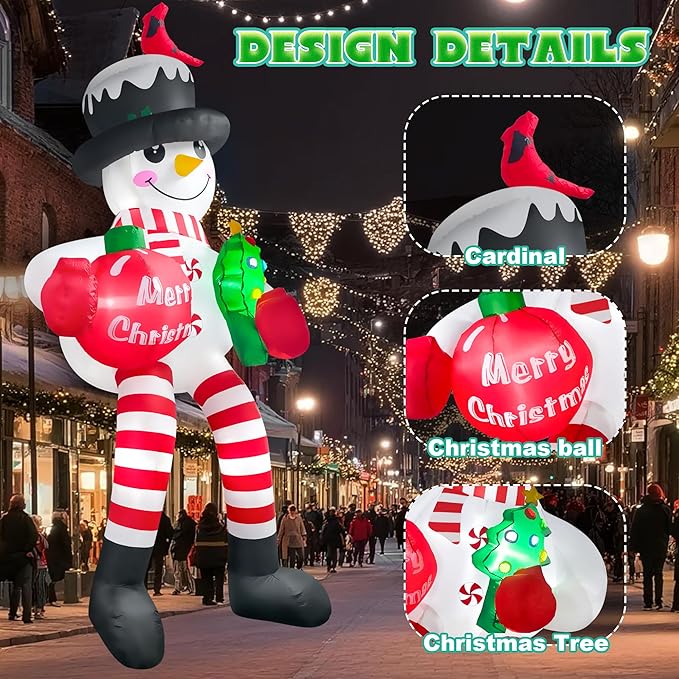 13FT Christmas Inflatable Outdoor Decoration, Climbing Snowman Christmas Blow up Yard Decorations with LED Lights and Cardinal, Giant Snowman Inflatable Outdoor Decoration for Garden Roof