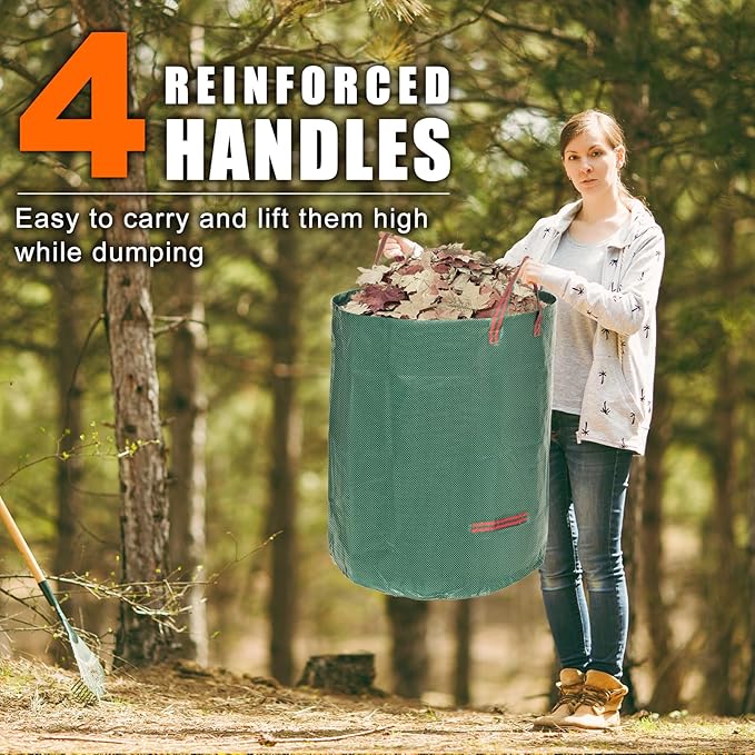 Joyhalo Reusable Yard Waste Bags Set, 3 Pack 72 Gallon Lawn And Leaf Bags with 40 Gallon Dustpan-Type Heavy Duty Garden Bag, Standable Garden Waste Container For Leaves