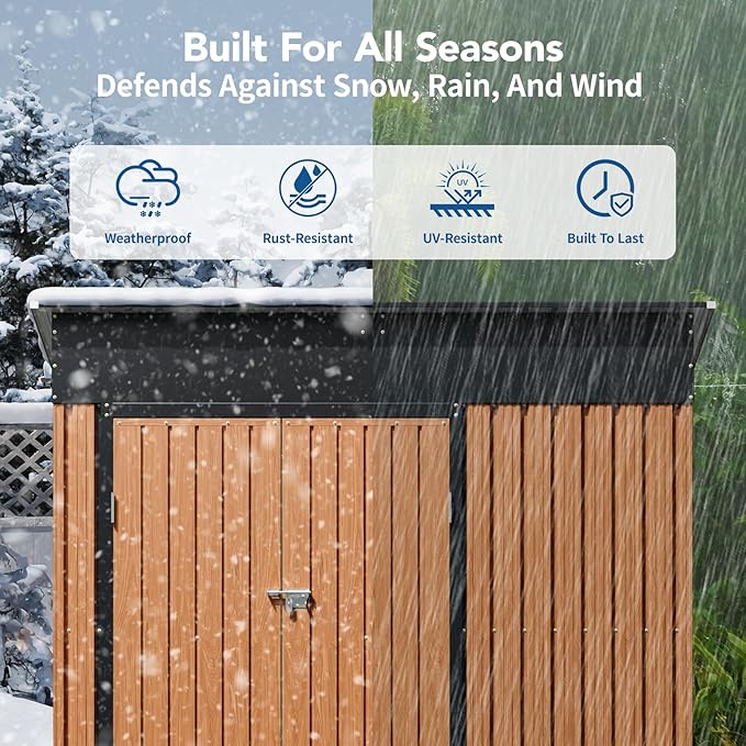 8x4 Ft Outdoor Metal Shed, Storage Shed with Floor & Triple Lockable Doors, Front & Side Door for Easy Access, Large Garden Tool Shed for Backyard, Patio, Lawn & Utility Storage