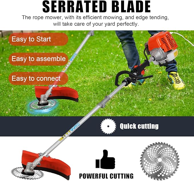 2-Stroke Weed Eater, 52cc Gas Weed Wacker 5 in 1 Gas String Trimmer Multi Functional Garden Trimming Tools with Rubber Handle & Shoulder Strap Brush Cutter for Lawn, Garden and Yard