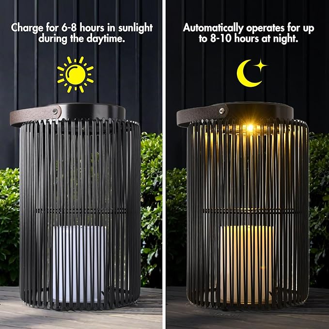 2 Pack Solar Lanterns for Outdoor Waterproof, ZBLUXBZ Outdoor Table Lamp for Outside Hanging Solar Lights, LED Garden Cordless Lights Perfect for Patio and Pathway Lighting (11-inch Height，Black)