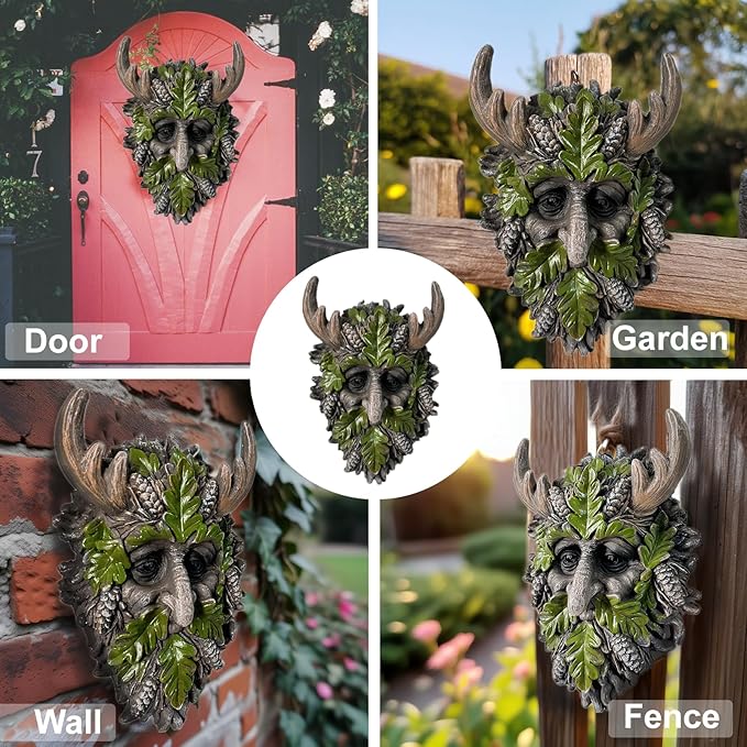 Tree Face Sculpture, Funny Horned Old Man Tree Hugger Statue, Indoor & Outdoor Creative Props for Garden and Home,8.27" x 5.12" x 2.4"
