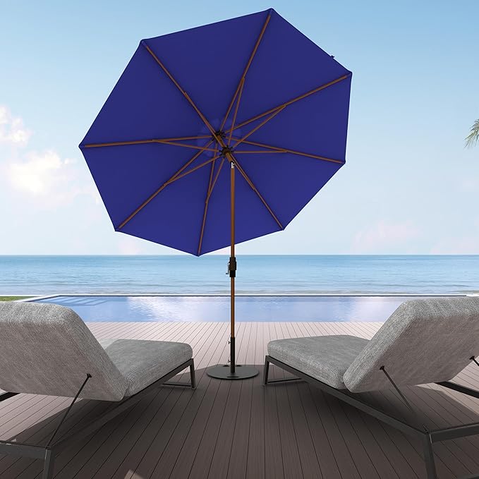 Midtown Umbrellas The Wooden 2-10 Feet Large Patio Umbrella, Terylast Royal Blue Fabric - Auto-Tilt Aluminum Frame For Backyard Umbrella, Deck Umbrella, Garden Umbrella & Pool Umbrella - Wooden Pole