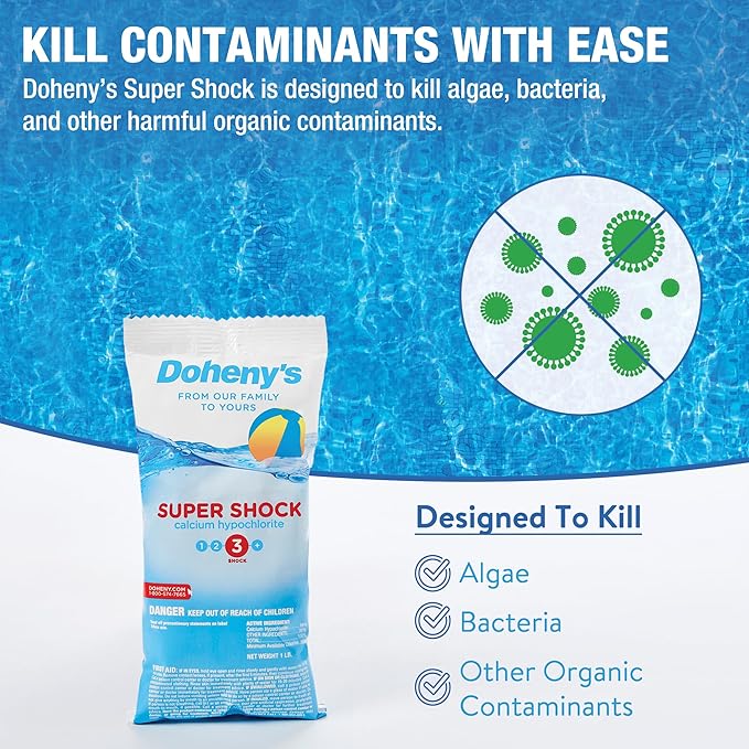 Doheny's Super Pool Shock | Pro-Grade Chlorine Shock, Quick-Dissolving, Fast-Acting 68% Cal-Hypo Granular Pool Shock | 6 x 1lb Bags, Proudly Made in The USA