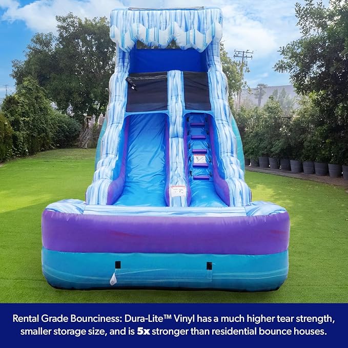 HeroKiddo Ocean Wave 16' Commercial Grade Inflatable Water Slide with Attached Pool and Drainage for Kids and Adults (with Blower), Outdoor Indoor, Birthday Party, Rental Quality, Big Inflatable