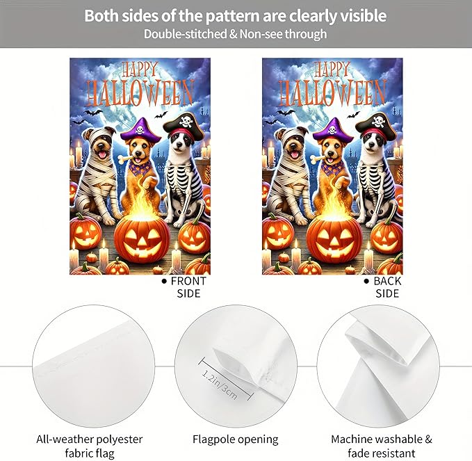 Happy Halloween Garden Flag Double Sided 12x18 Flag Halloween Puppy With Pumpkin And Bat Garden Flag Pirate Costumed Puppy For Autumn Winter Outdoor Yard Lawn Decoration Banner