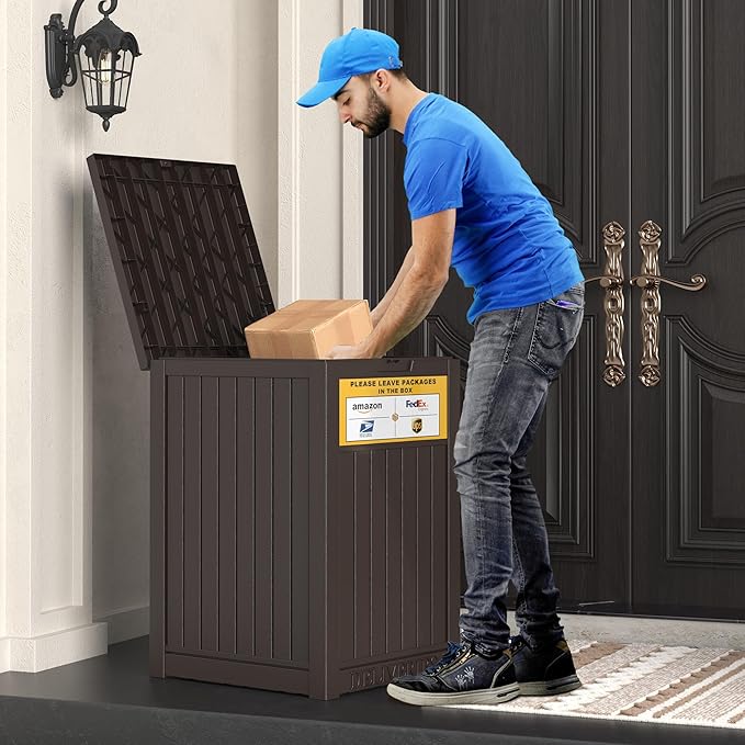 Package Delivery Box for Outside, with Delivery Sign 48 Gallon Storage with Lockable Secure, Large Resin Outdoor Package Drop Container