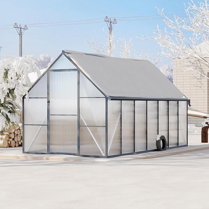 8'x14' Aluminum-Framed Polycarbonate Greenhouse, Heavy Duty Polycarbonate Greenhouse With Quick Setup Structure and Roof Vent, Large Enhanced Aluminum GreenhouseKit for Outdoors