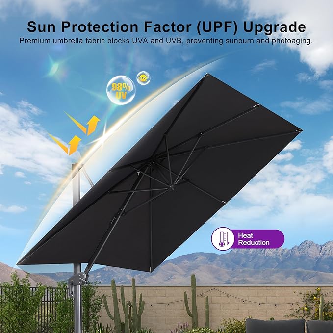 PURPLE LEAF 8 FT Cantilever Patio Umbrella Outdoor Aluminum Offset Square Umbrella with 3 Years Fade Resistance Recycled Fabric and 360-degree Rotation for Deck Pool Garden, Graphite Grey