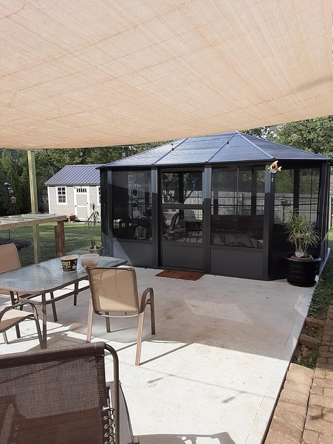 Domi 13 x 13 Sunroom Octagonal Solarium,Screen Houses for Outdoors Backyard with Lockable Sliding Door,Moveable PC Screen,Galvanized Steel Sloping Roof