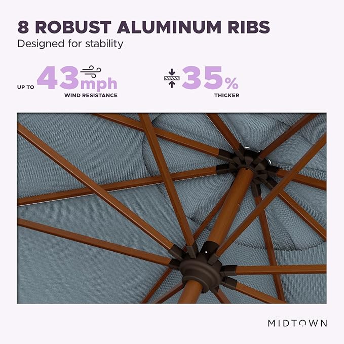 Midtown Umbrellas Sunbrella Umbrella Outdoor Patio Umbrella 2-8 Feet in Canvas Haze Acrylic Fabric - Auto-Tilt Aluminum Frame For Backyard Umbrella, Deck Umbrella & Porch Umbrella - Wooden Pole