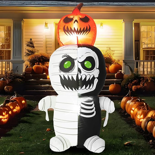 5FT Zombie with Pumpkin On Head, Halloween Outdoor Inflatable Decoration, with LED Lights, Suitable for Outdoor Lawns, Gardens, Terraces and Halloween Parties