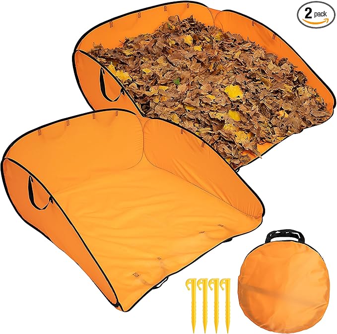 2 Pcs 140 Gallon Pop up Leaf Collector, Foldable Lawn Leaf Pick Up Bag Tool, Large Yard Dustpan Type Garden Bag, Reusable Yard Waste Bags for Cleaning Up Weeds Branches Waste Trash Debris