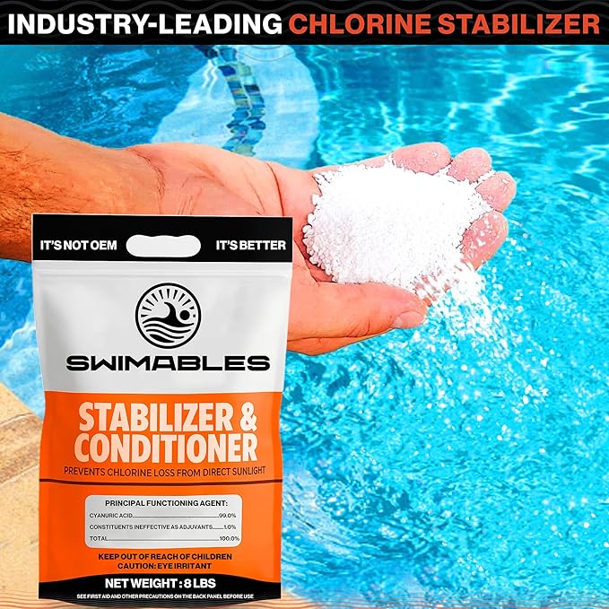 Swimables 8-Pounds Premium Pool Stabilizer & Conditioner, Max Strength Cyanuric Acid for Pools, Spa & Salt Water – Reduces Chlorine Loss, Ideal for Swimming & Hot Tubs