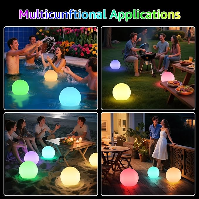 FUYO LED Ball Light, 10-inch Solar Light Up Pool Balls, Rechargeable & Remote Control Globe Lights 16 RGB Colors Mood Night Light, IP66 Water-Resistant Floating Light for Pool, Party, Pond - 1pcs