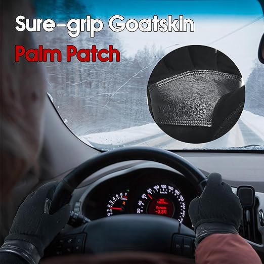 HANDLANDY Winter Gloves for Men Women, Thermal Gloves for Cold Weather Driving Cycling Ski Outdoor, Insulated Leather Work Gloves (XL, Black)