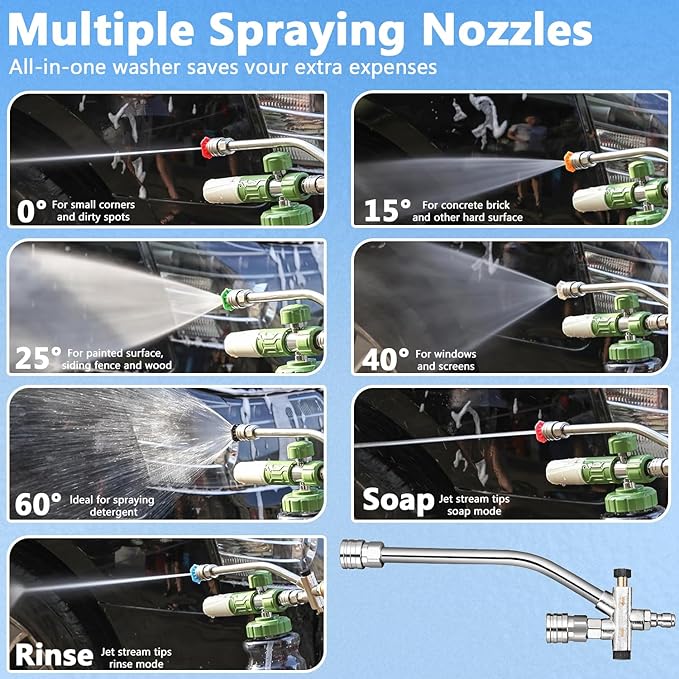 Pressure Washer Foam Cannon Accessory, Dual-Connector for Foam Sprayer with 7 Pressure Washer Tips, Car Wash Sprayer with 1/4" Quick Connect, Foam Cannon Dual Connector Accessory