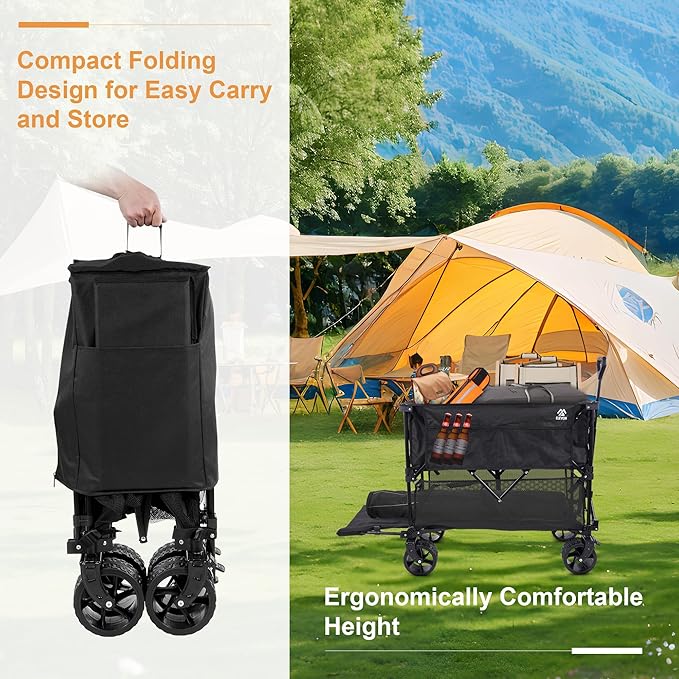 Collapsible Foldable Camping Wagon, Extra Large Capacity 480LBS Utility Cart, All Terrain Heavy Duty Beach Cart with Wheels & Storage Pockets, Portable Wagon for Outdoor Shopping Picnics