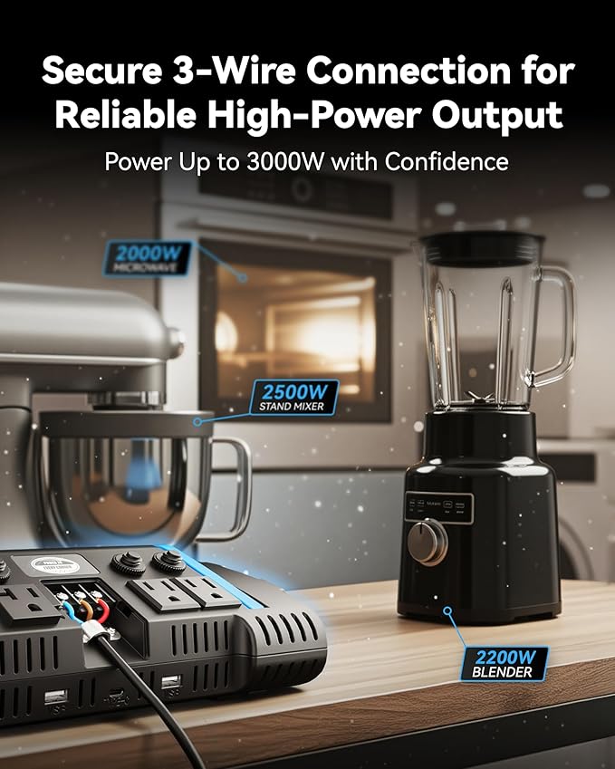 Erayak 3000W Power Inverter, 12V DC to 110V/120V AC, LCD Display, Modified Sine Wave, Remote Control, Direct-Connect Terminal, for RV, Truck, Solar System, Home Backup