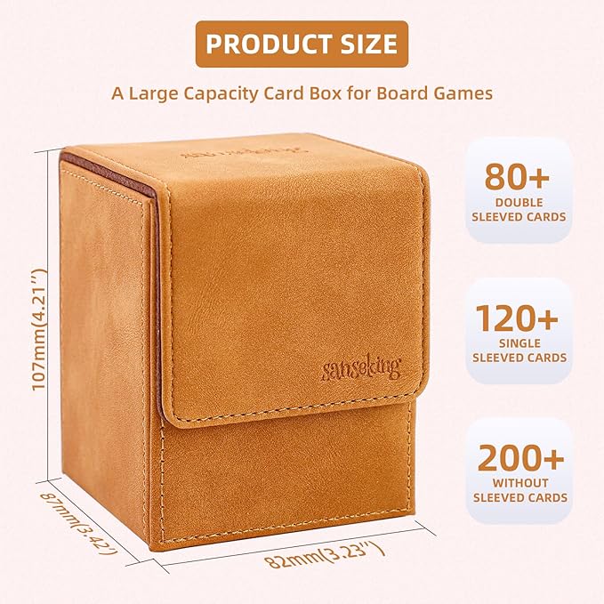 Magic Card Deck Box for MTG Single Deck Card Box fits 100+ TCG Sleeved Cards Soft Leather Card Box Top loading Card Boxes Magic Gift for MTG TCG CCG (Vertical,Brown)
