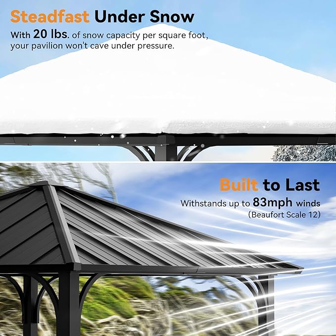 Modern Shade 8'x8' Hardtop Gazebo with Galvanized Steel Roof & Detachable Curtains, Permanent Metal Gazebo Outdoor Pavilion for Backyard, Deck, Garden - All-Weather Patio Cover
