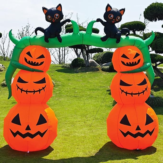 DearSun 9FT H Giant Halloween Inflatable Pumpkin Archway with Two Black Witch's Cats, Halloween Inflatable Arch with Build-in LED Lights Outdoor Decorations Large Party Yard Decoration