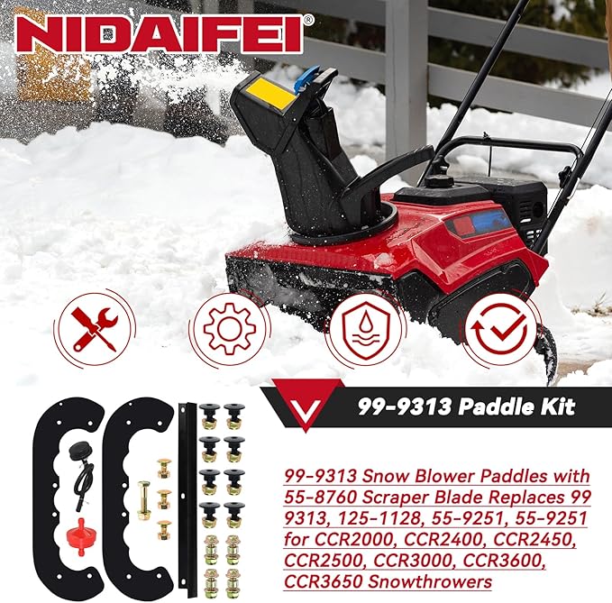 99-9313 Snow Blower Paddles with 55-8760 Scraper Replaces 125-1128 55-9250 55-9251 55-9252 88-0771 73-046 780-180 for Toro 20" 21" CCR2000 CCR2400 CCR2450 CCR3000 CCR3600 CCR3650 Snowthrower