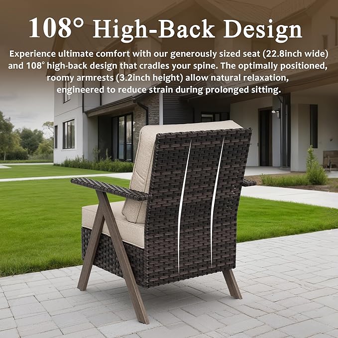 6 Piece Patio Furniture Set, Wicker Patio Conversation Set with Patio Chair and Outdoor 3-Seater Sofa and 2 Ottomans and Side Table for Deck Yard and Poolside