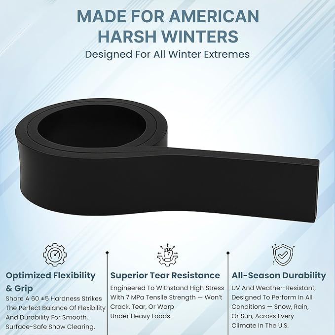 SIMOND STORE - Rubber Snow Plow Cutting Edge – Heavy Duty 120" x 6" x 1" Snow Plow Deflector Smooth & Surface-Safe Snow Clearing - Fit for ATV, Tractors, Skid Steers & UTVs Snow Pusher Cutting Edge