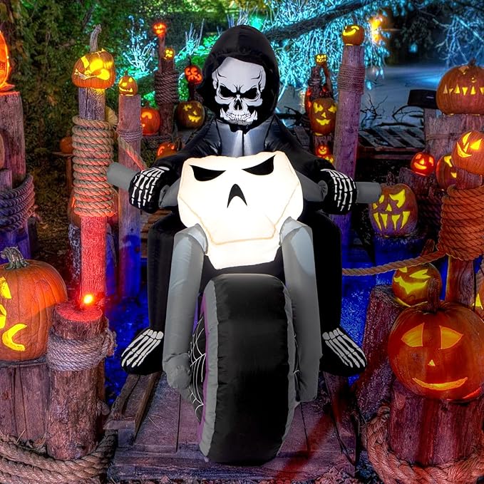 Sizonjoy Halloween Inflatables Black Rider with Pumpkin, 6 FT Halloween Decorations with Built-in LEDs, Halloween Blow Up Yard Decorations for Indoor Outdoor Party Garden