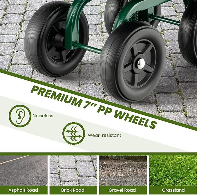 Rolling Garden Seat, Garden Cart with 360° Swivel Work Seat & Adjustable Height, Heavy Duty Garden Seat with Wheels for Lawn Yard Patio Greenhouse Planting Cleaning (Green)