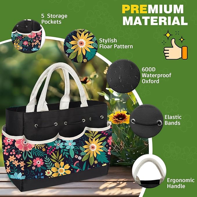 22Pcs Gardening Tools Set for Women Heavy Duty Garden Hand Tool Kit Gardener Gifts Gardening Accessories for Outdoor Plants with Tote Bag/Shovel/Repotting Mat/Plant Labels/Gloves-Black