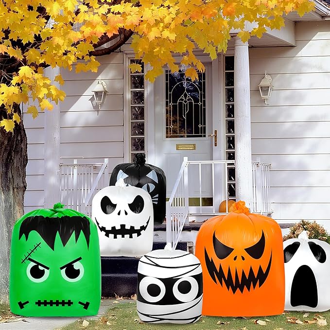 10 Pack Halloween Leaf Lawn Bags - Giant Pumpkin Lawn Bag with Twist Ties, Reusable Trash Bag for Outdoor Garden Decoration, Thanksgiving Fall Yard Decor