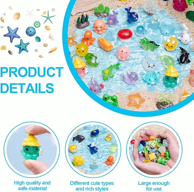 56pcs Mini Ocean Resin Animals Tiny Sea Animals Figurines Marine Miniature Plastic Animals Aquarium Ornaments Decorations for DIY Fish Tank Potted Micro Fairy Garden Dollhouse