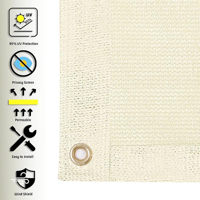 SUNNY GUARD Shade Cloth Custom Size 15x15 FT Sun Shade Screen Fabric Shade Cover Tarp with Grommets for Pergola Backyard Garden, Butter Cream(We Customized)