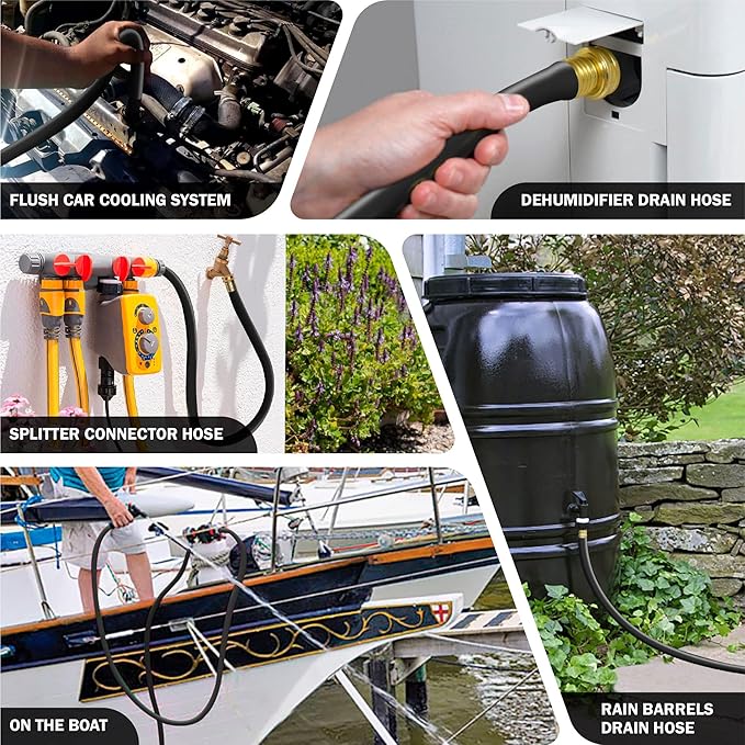 Worth Short Lead-in Black Garden Hose 3/4 in. x 12 ft. -Kink Free, No Leaking, Male/Female Fittings -Heavy Duty Durable Flexible Lightweight Water Pipe -Brass Aluminum Ends for Household & Commercial