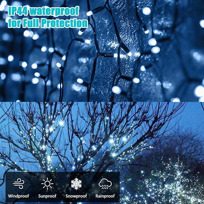 BHCLIGHT Extra-Long 165FT 500LED Christmas String Lights Outdoor/Indoor, Timer & Memory & 13 Modes, Cool White String Lights Waterproof Green Wire Tree Lights for Xmas Holiday Party