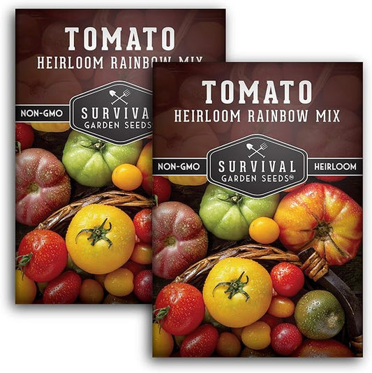 Survival Garden Seeds - Heirloom Rainbow Mix Tomato Seed for Planting - 2 Packets with Instructions to Plant and Grow in Your Home Vegetable Garden - Non-GMO Heirloom Variety - 2 Packs
