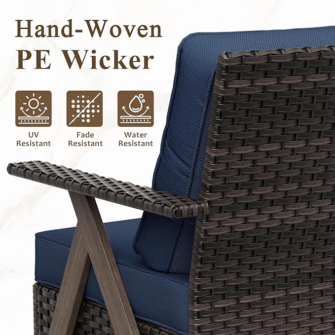 Patio Porch Furniture Chairs Set, 3 Pieces PE Rattan Wicker Chairs with Side Table, Outdoor Garden Furniture Sets for Garden Backyard Porch Poolside