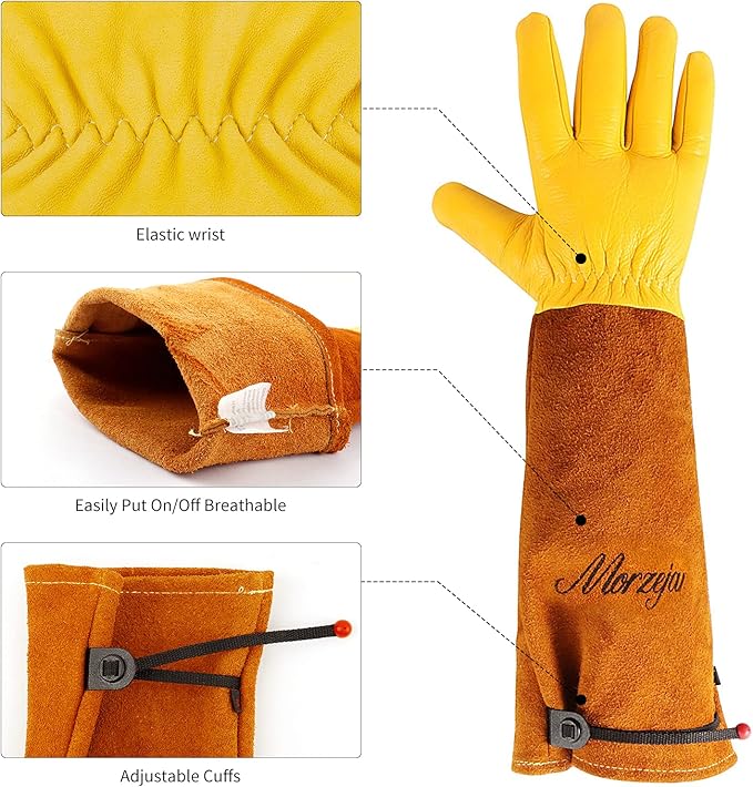 Large Gardening Gloves for Men&Women, Professional Rose Pruning Gloves Thorn Proof, Adjustable Cuff, Breathable Leather Cowhide Long Garden Gloves,Garden Gifts & Tools for Gardener,Yard Work